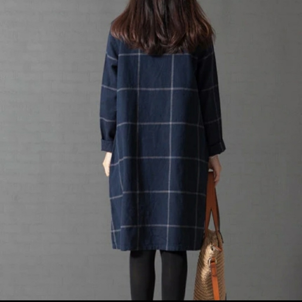 5⭐FLATTERING NAVY PLAID dress tunic NICE STYLE - Picture 5 of 8